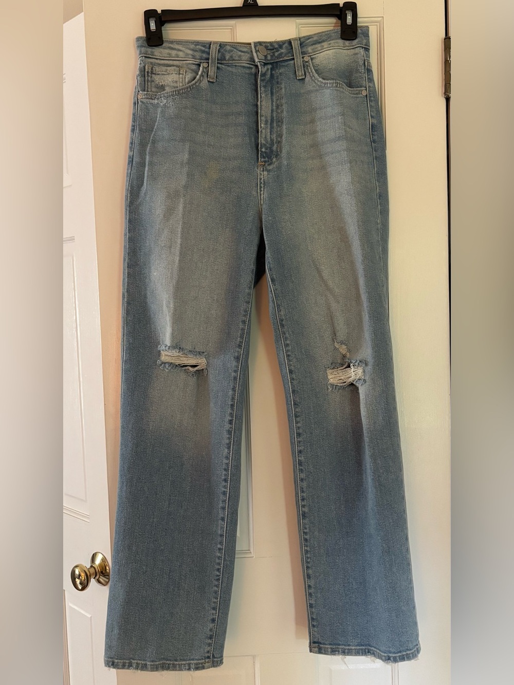 Just Black Denim Light Blue Distressed Straight-Leg Jeans Size 6 (28)